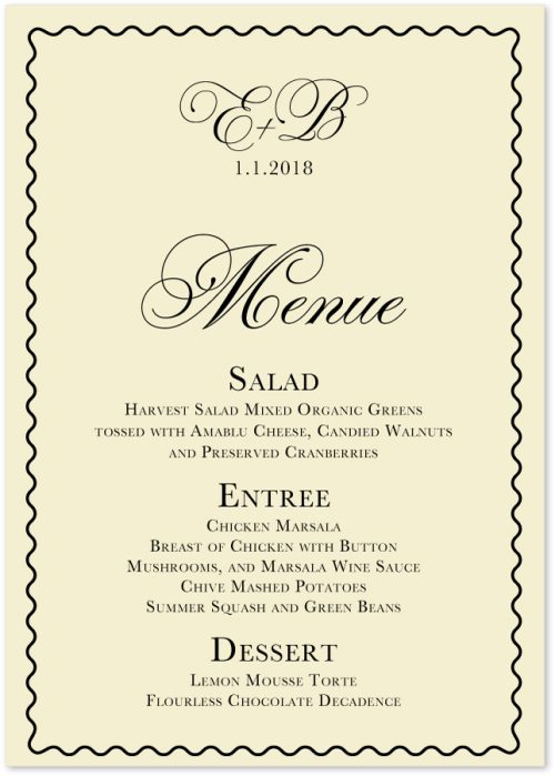 wedding menu cards
